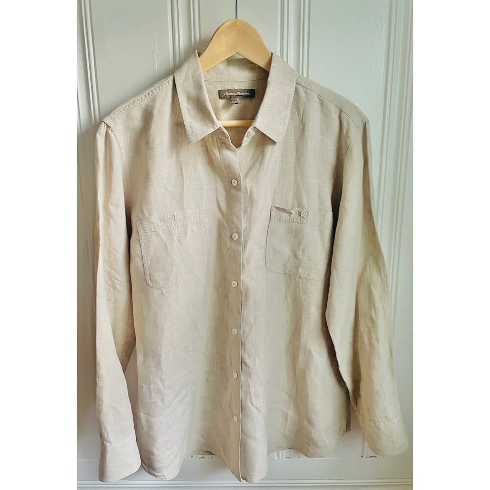Tommy Bahama Coastalina 100% Linen Relaxed Long Sleeve Top Natural